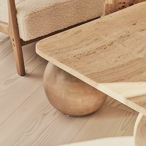 Melrose - Beige Travertine Square Warm Wood Premium Coffee Table