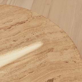 Melrose - Beige Travertine Round Warm Wood Premium Coffee Table