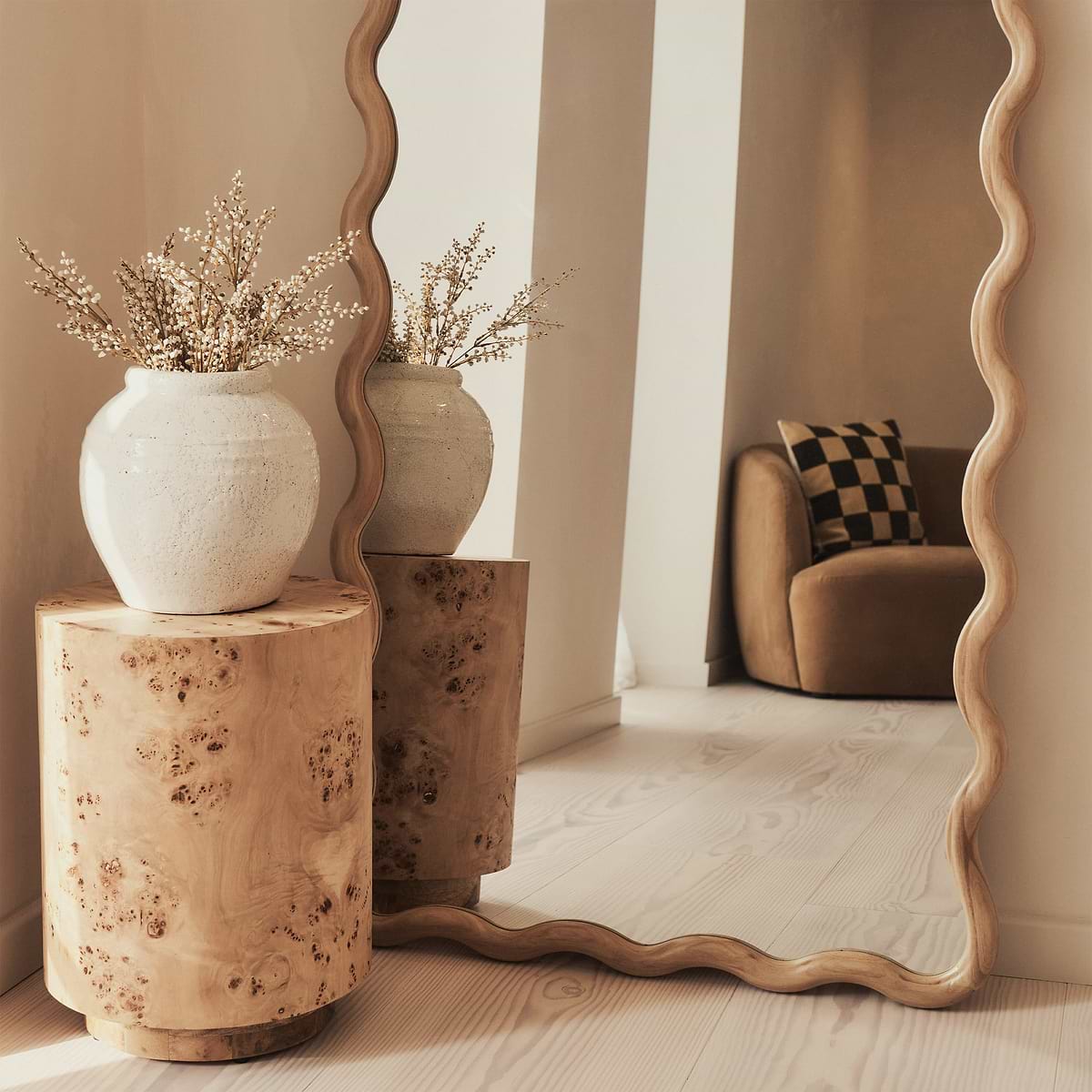 Marea - Light Wood Wavy Retro Full Length Mirror 170cm x 80cm