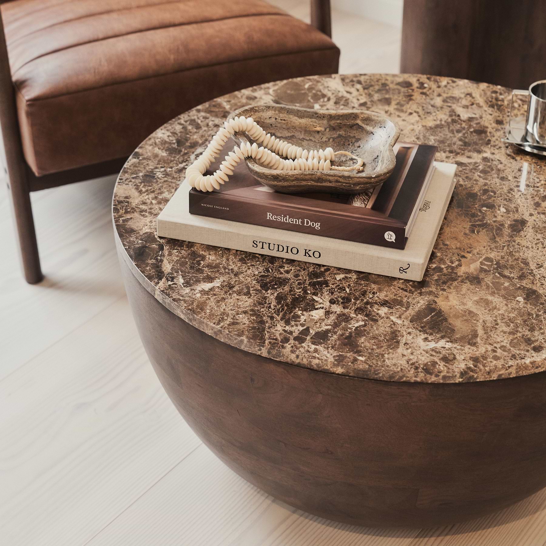 Lyra - Dark Emperador Marble Round Dark Wood Premium Coffee Table
