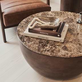 Lyra - Dark Emperador Marble Round Dark Wood Premium Coffee Table