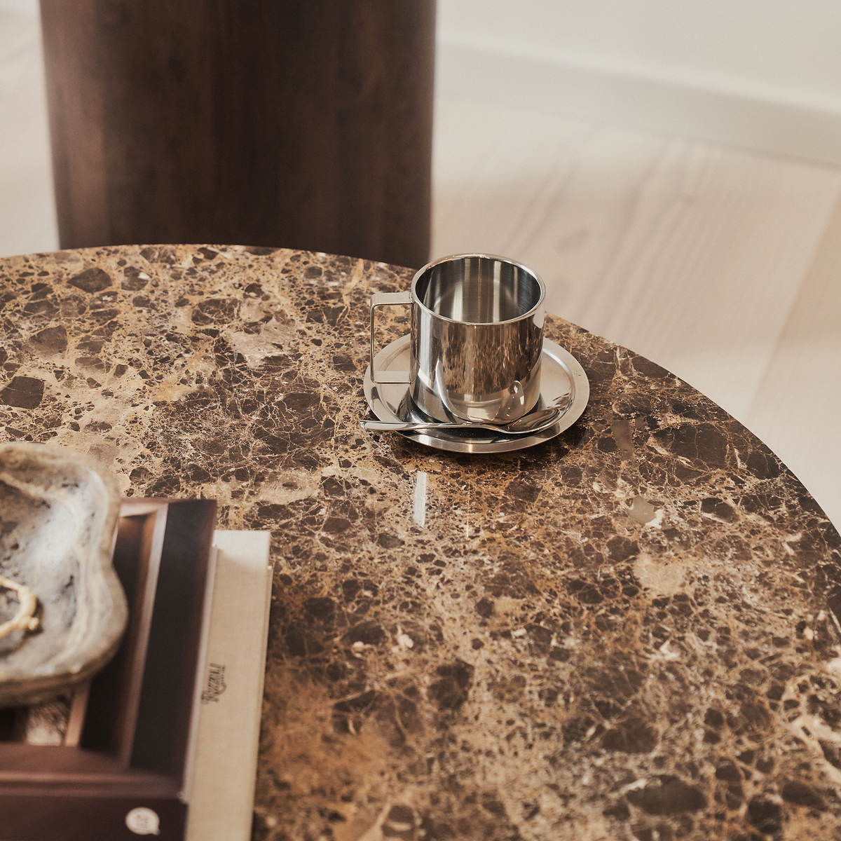 Lyra - Dark Emperador Marble Round Dark Wood Premium Coffee Table