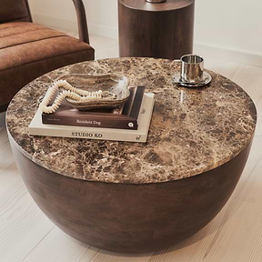 Lyra - Dark Emperador Marble Round Dark Wood Premium Coffee Table