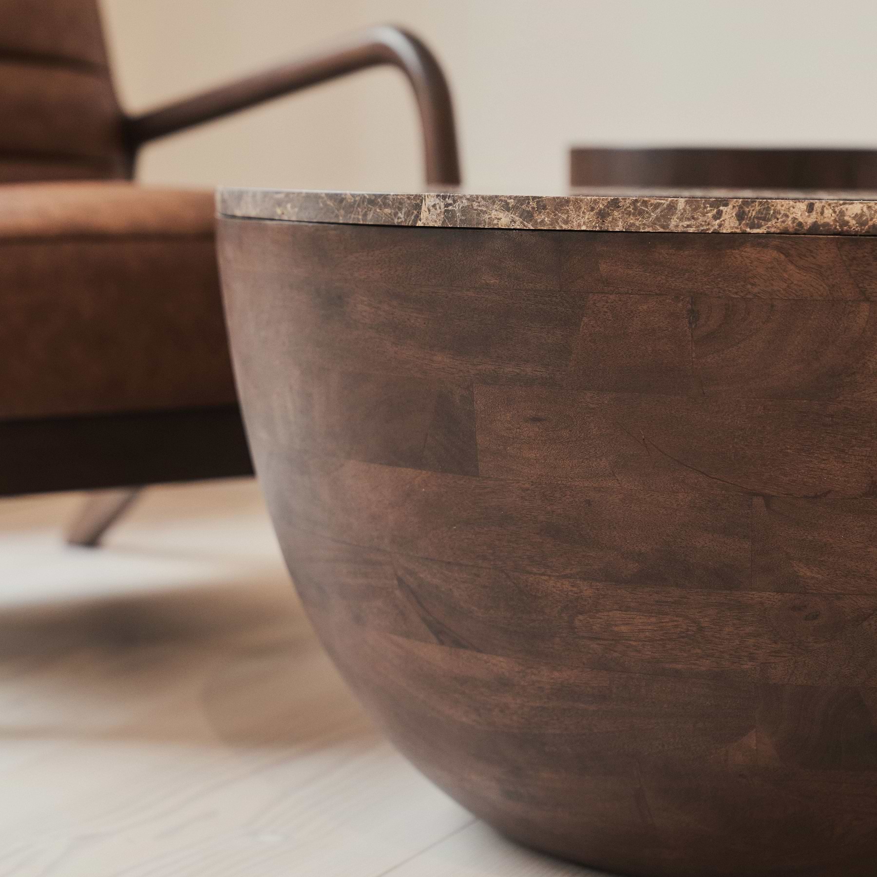 Lyra - Dark Emperador Marble Round Dark Wood Premium Coffee Table