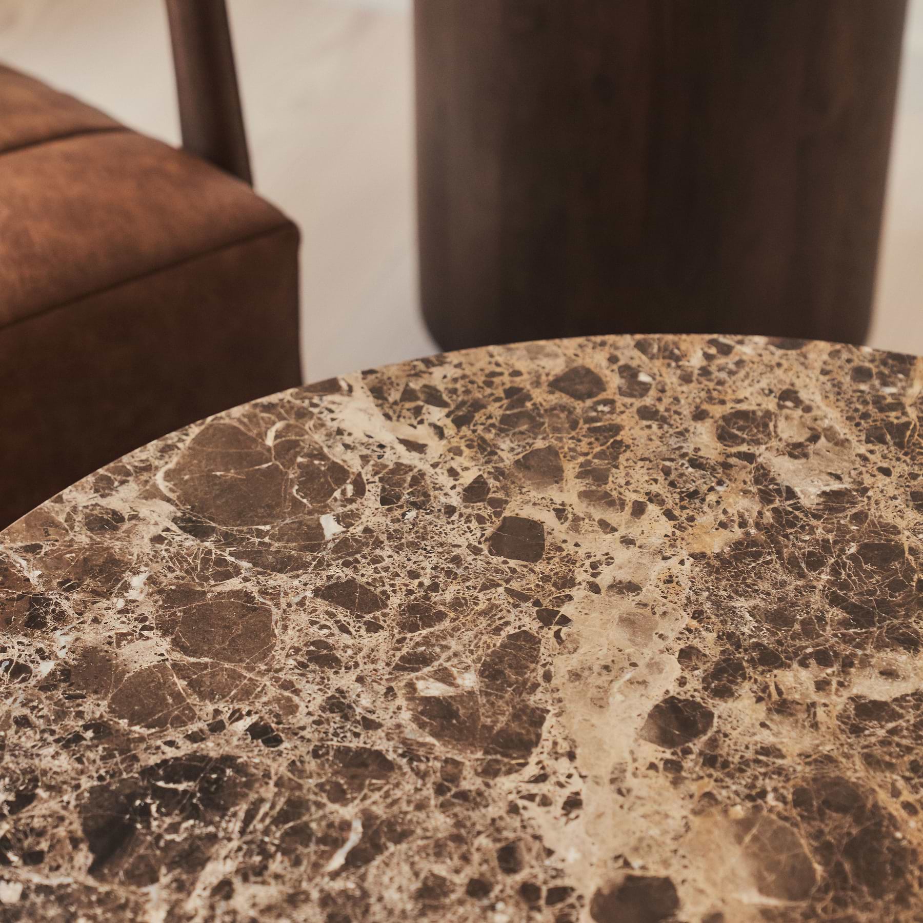 Lyra - Dark Emperador Marble Round Dark Wood Premium Coffee Table