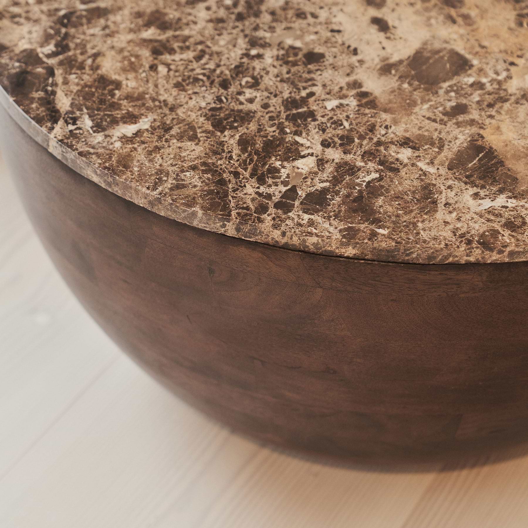 Lyra - Dark Emperador Marble Round Dark Wood Premium Coffee Table