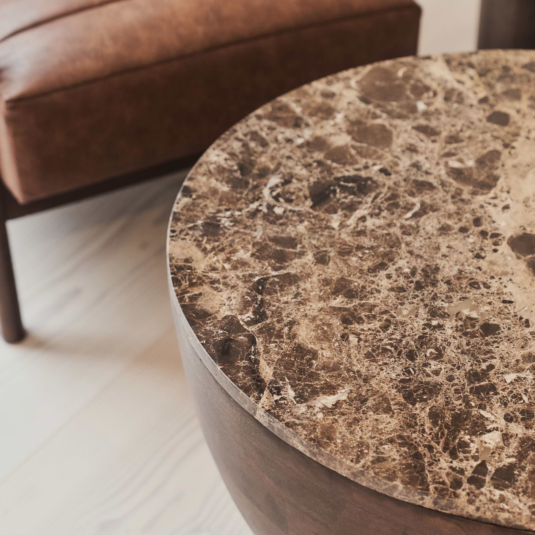 Lyra - Dark Emperador Marble Round Dark Wood Premium Coffee Table