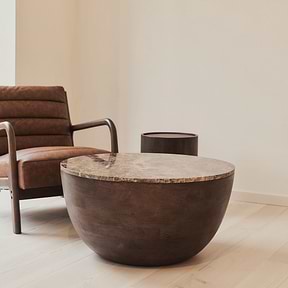 Lyra - Dark Emperador Marble Round Dark Wood Premium Coffee Table