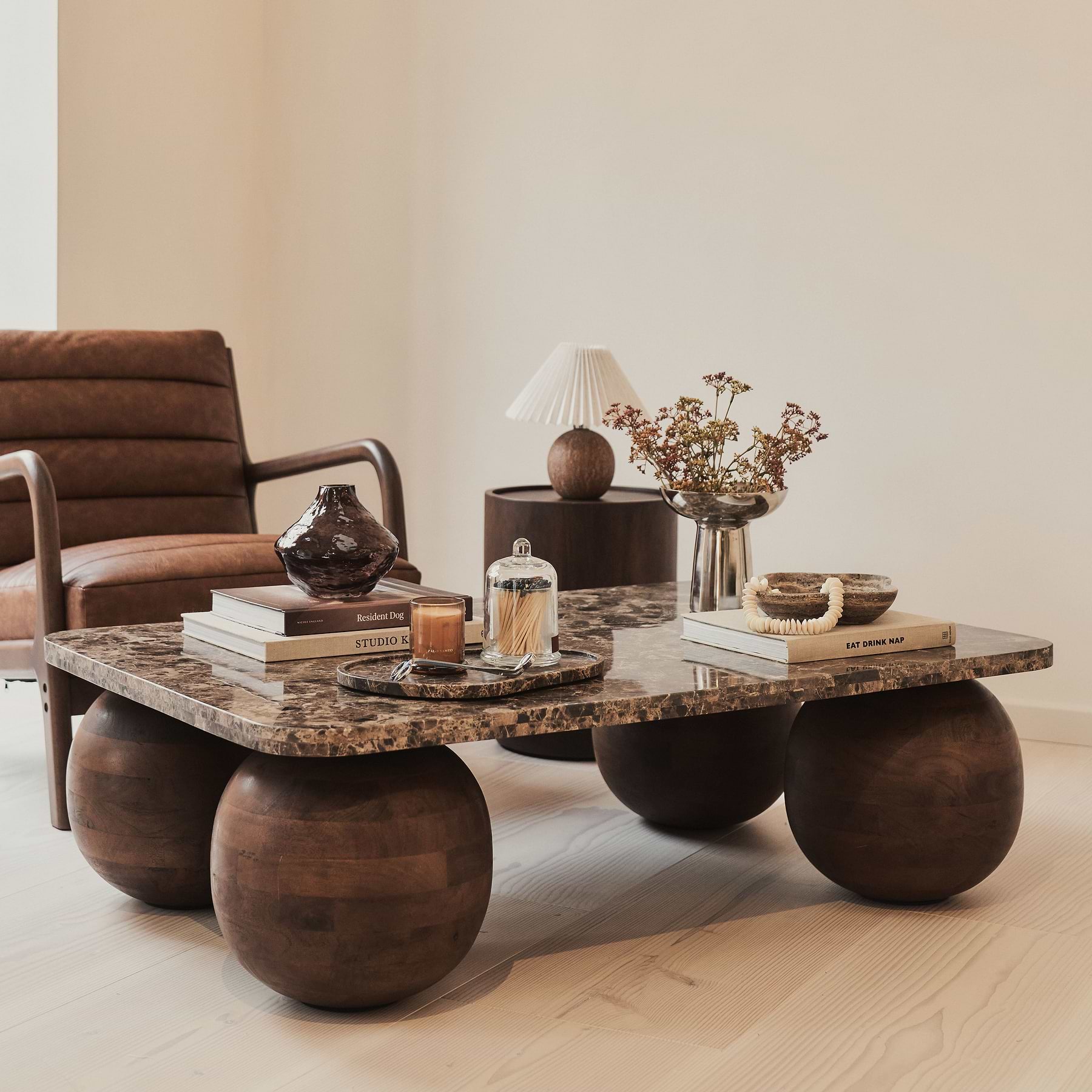 Melrose - Dark Emperador Marble Rectangular Dark Wood Premium Coffee Table