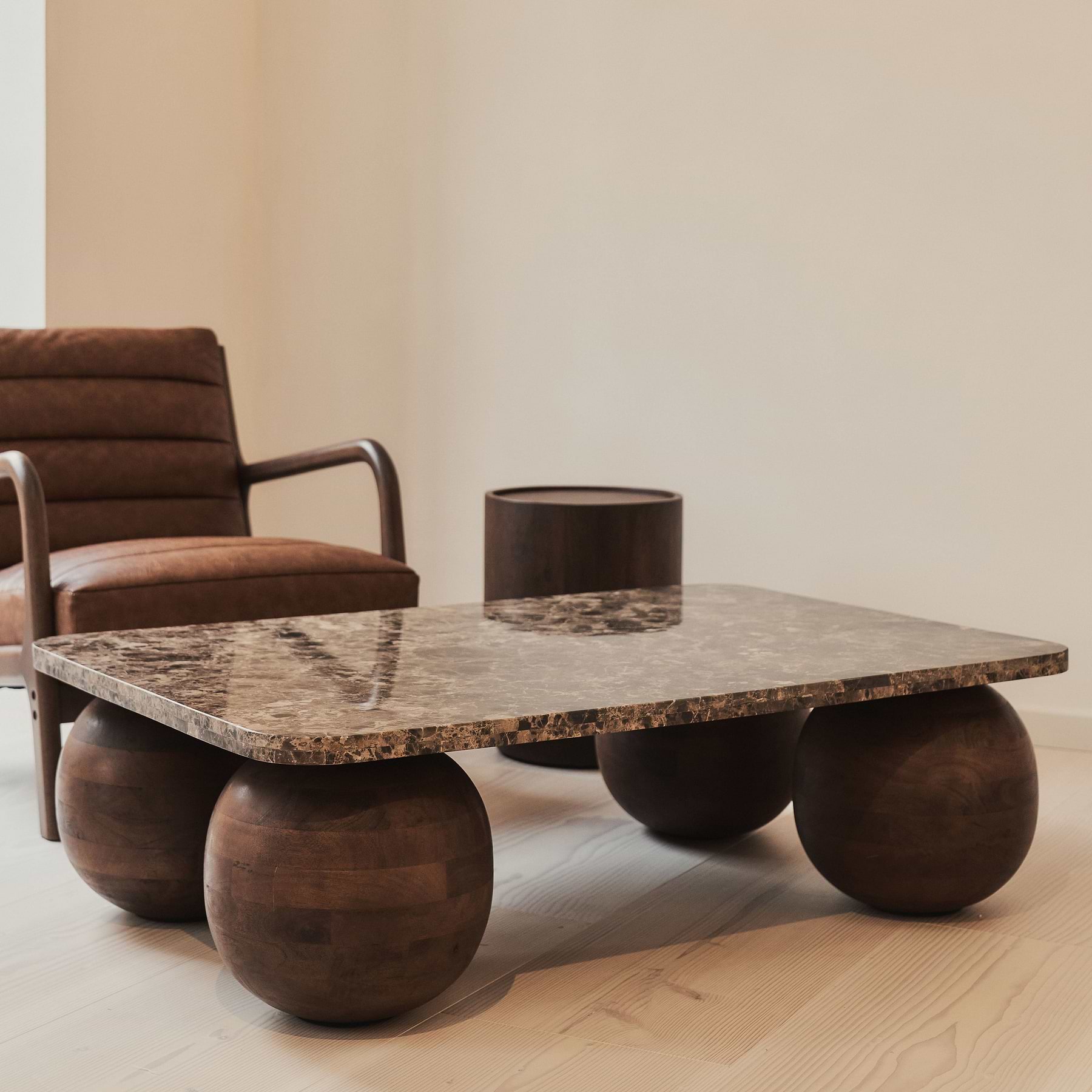 Melrose - Dark Emperador Marble Rectangular Dark Wood Premium Coffee Table