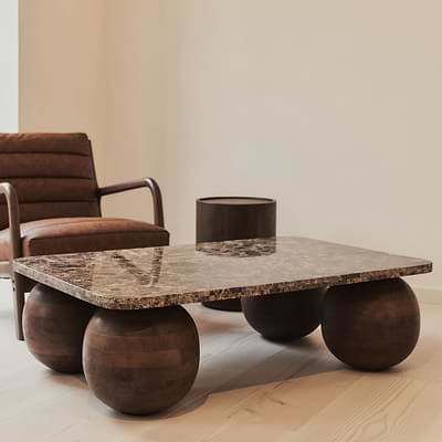Melrose - Dark Emperador Marble Rectangular Dark Wood Premium Coffee Table