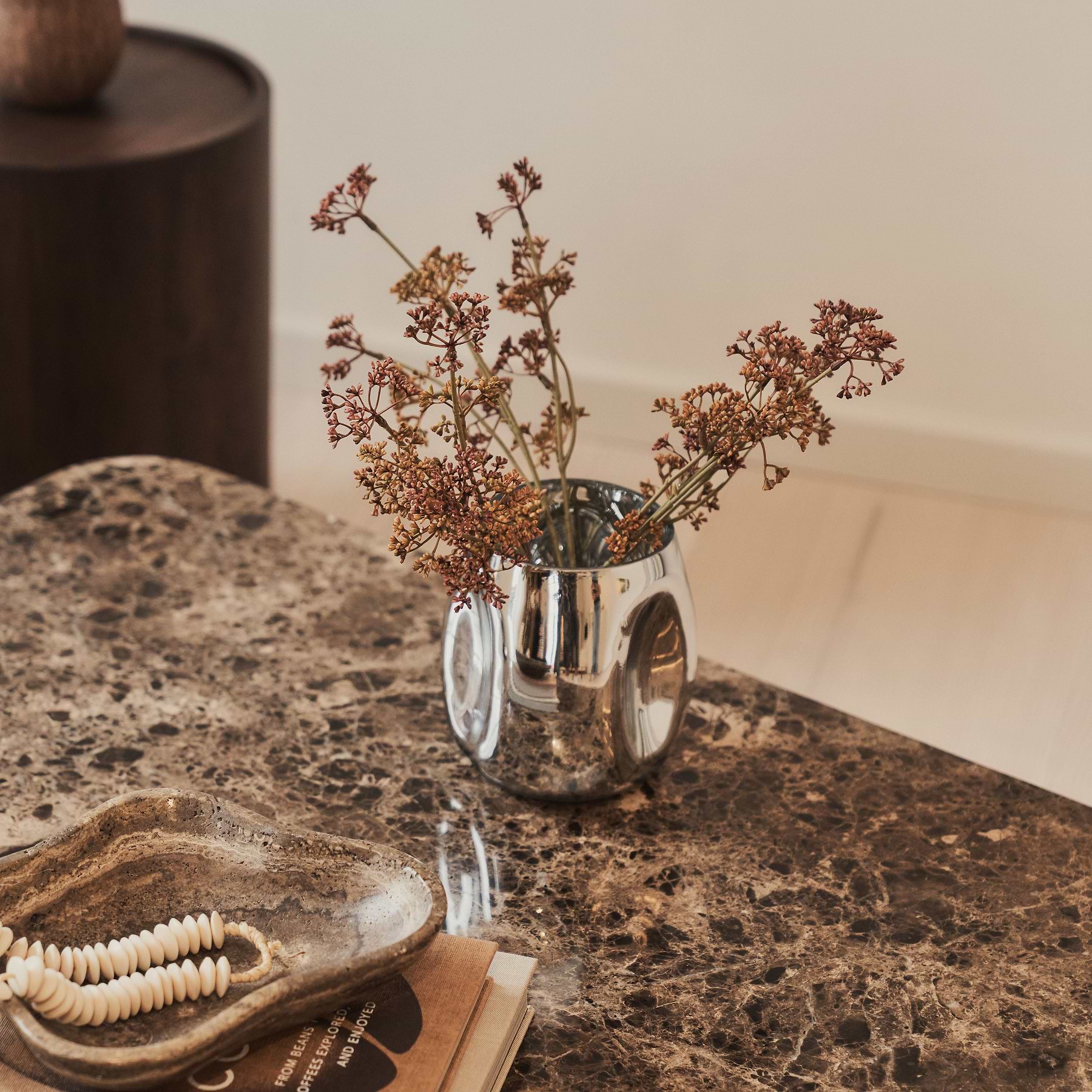 Melrose - Dark Emperador Marble Square Dark Wood Premium Coffee Table