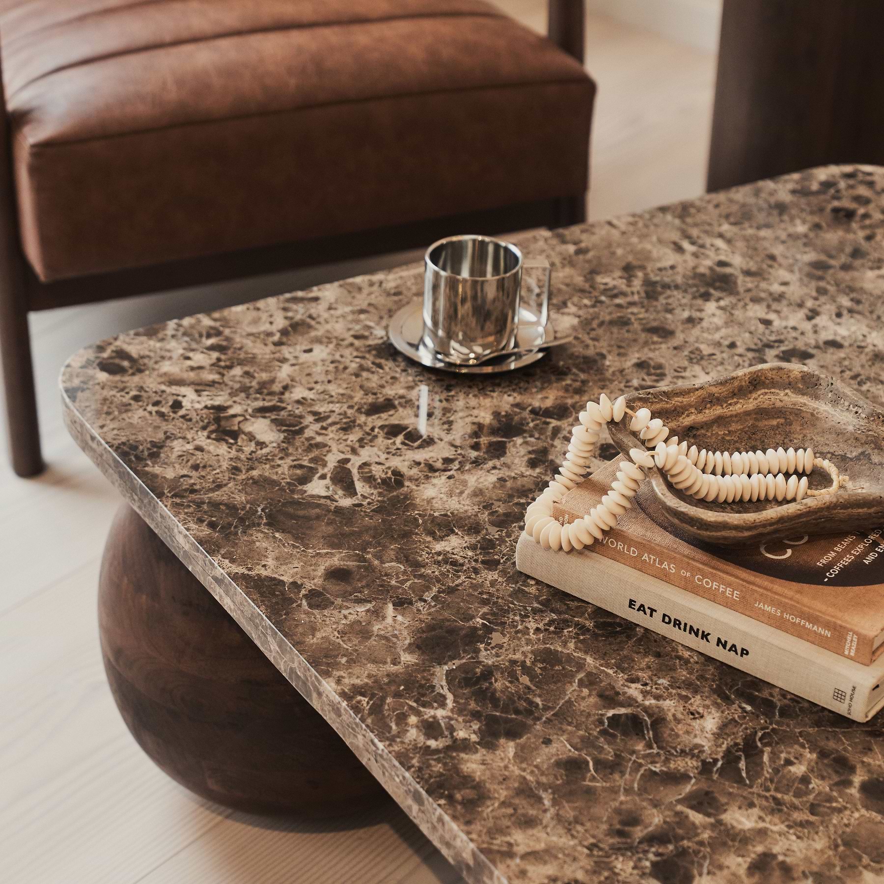 Melrose - Dark Emperador Marble Square Dark Wood Premium Coffee Table