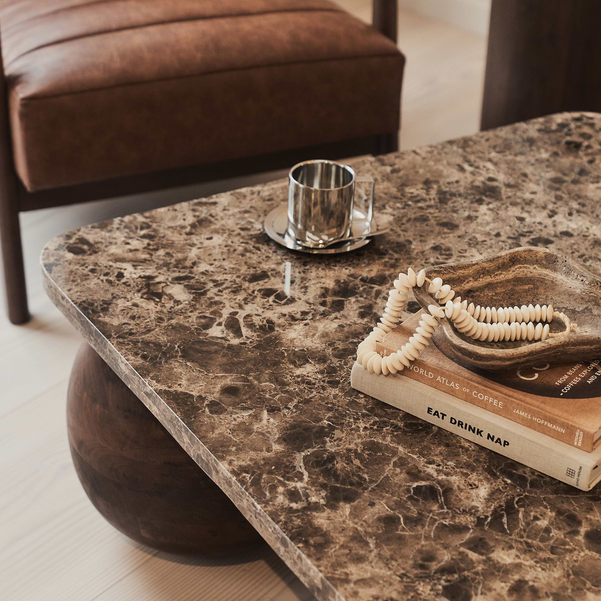 Melrose - Dark Emperador Marble Square Dark Wood Premium Coffee Table