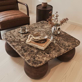 Melrose - Dark Emperador Marble Square Dark Wood Premium Coffee Table