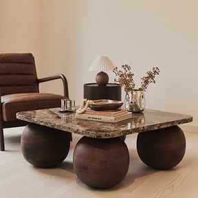 Melrose - Dark Emperador Marble Square Dark Wood Premium Coffee Table
