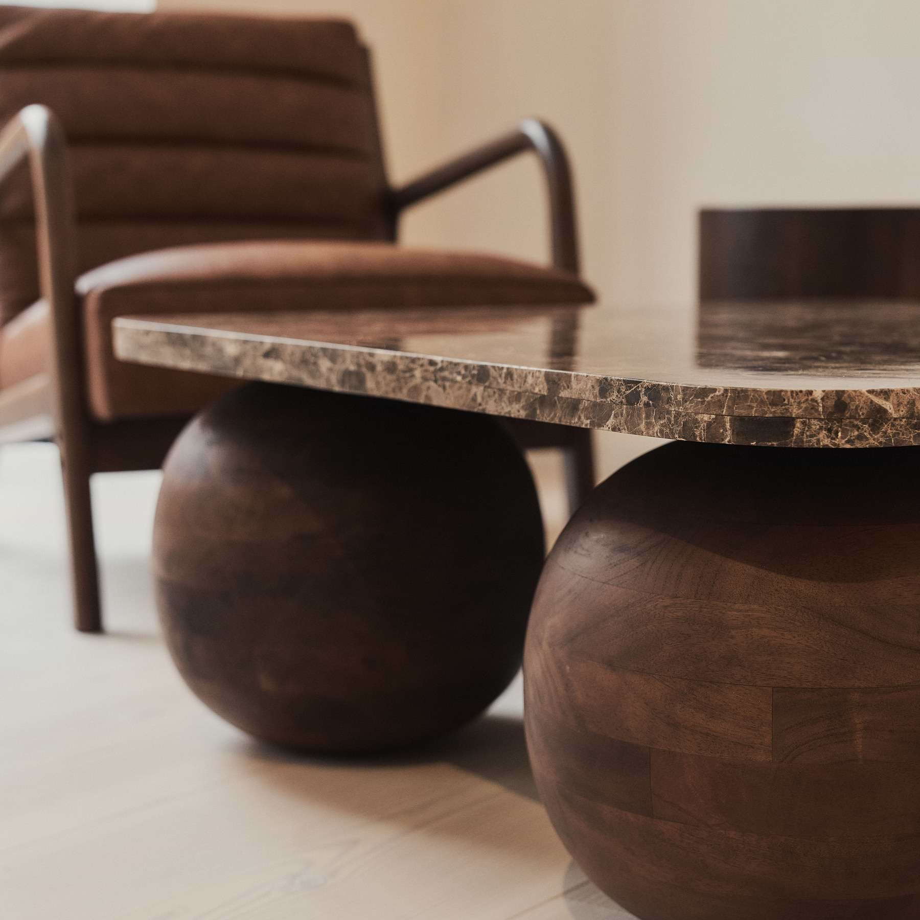 Melrose - Dark Emperador Marble Square Dark Wood Premium Coffee Table