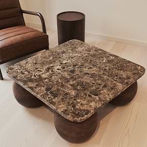 Melrose - Dark Emperador Marble Square Dark Wood Premium Coffee Table