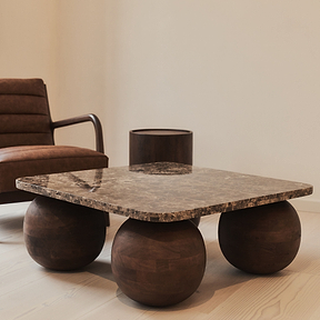 Melrose - Dark Emperador Marble Square Dark Wood Premium Coffee Table