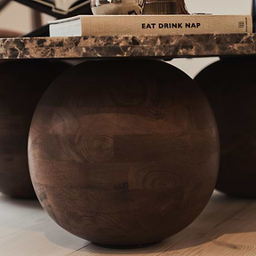 Melrose - Dark Emperador Marble Round Dark Wood Premium Coffee Table