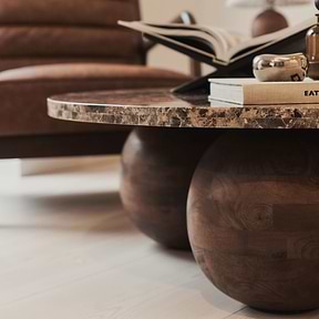 Melrose - Dark Emperador Marble Round Dark Wood Premium Coffee Table