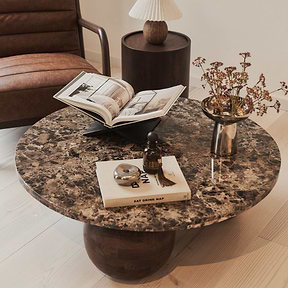 Melrose - Dark Emperador Marble Round Dark Wood Premium Coffee Table