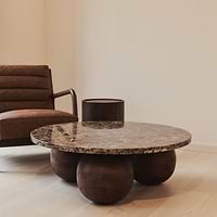 Melrose - Dark Emperador Marble Round Dark Wood Premium Coffee Table