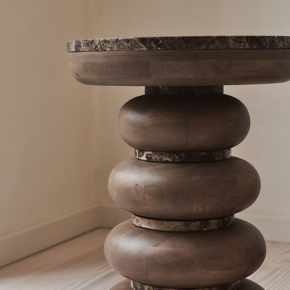 Belgravia - Dark Emperador Marble Round Dark Wood Premium Side Table