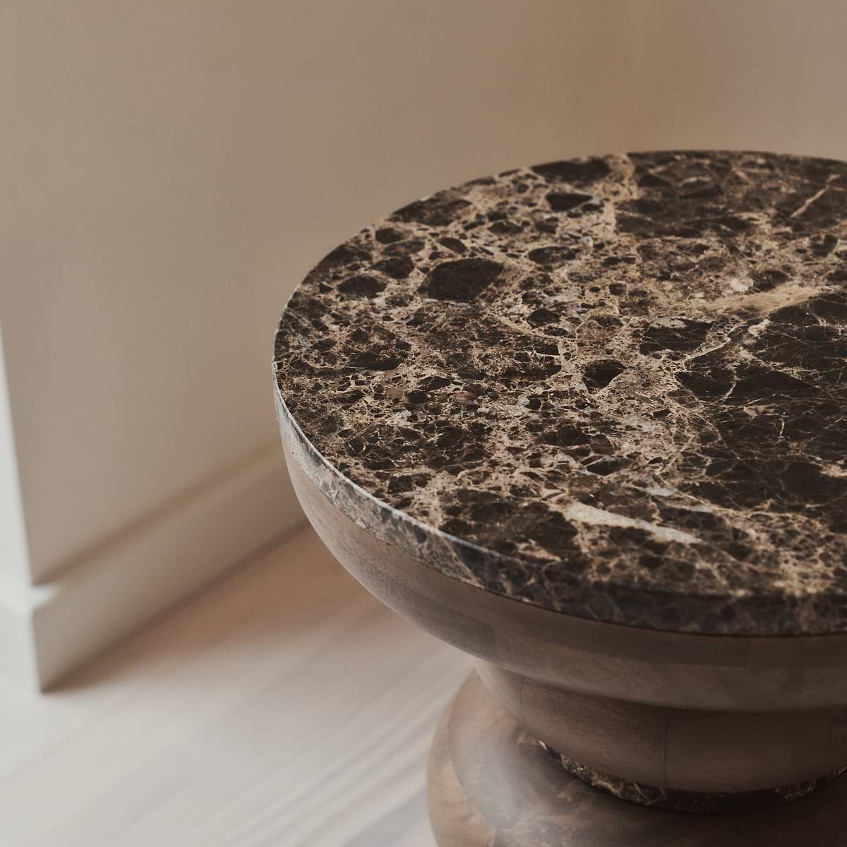 Belgravia - Dark Emperador Marble Round Dark Wood Premium Side Table