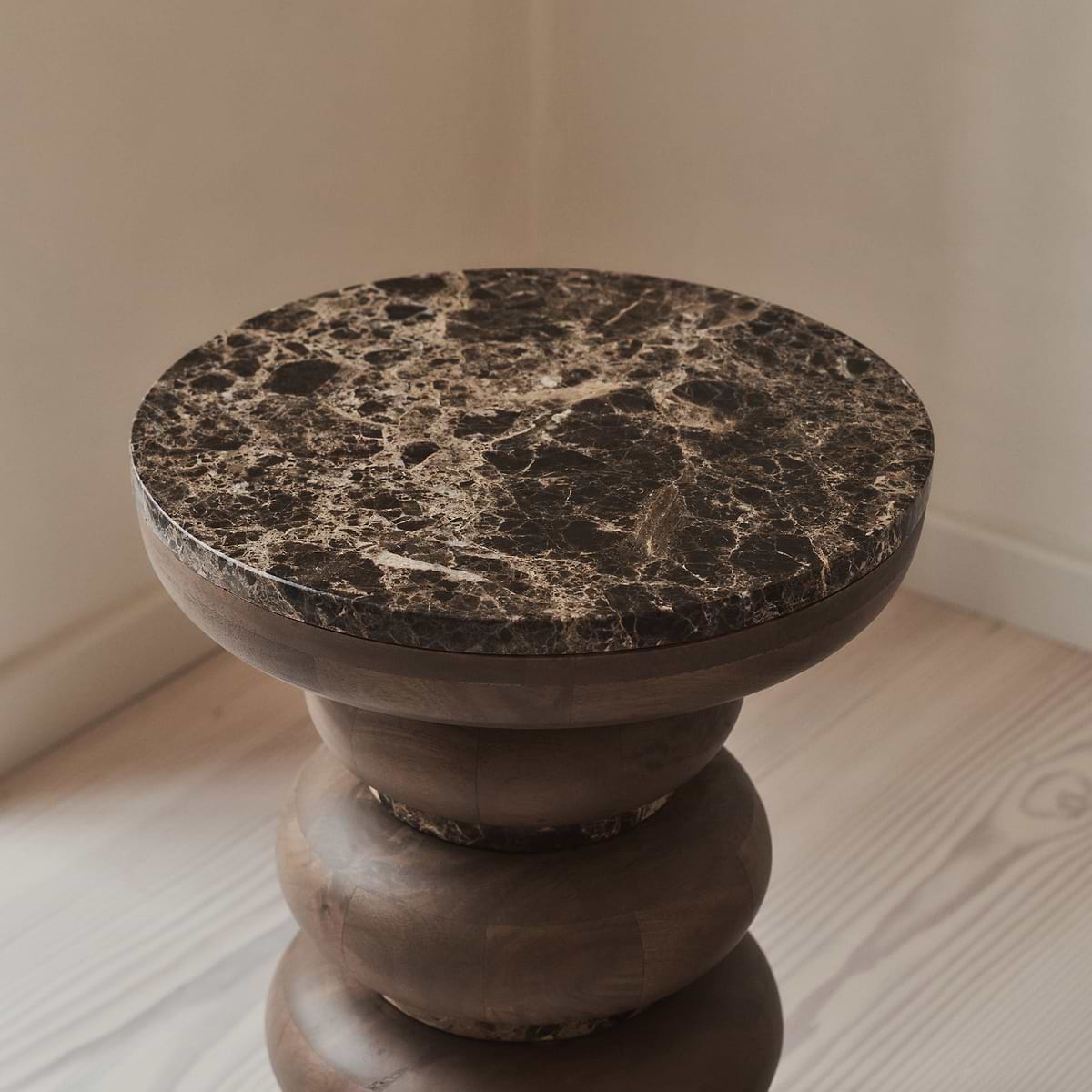Belgravia - Dark Emperador Marble Round Dark Wood Premium Side Table