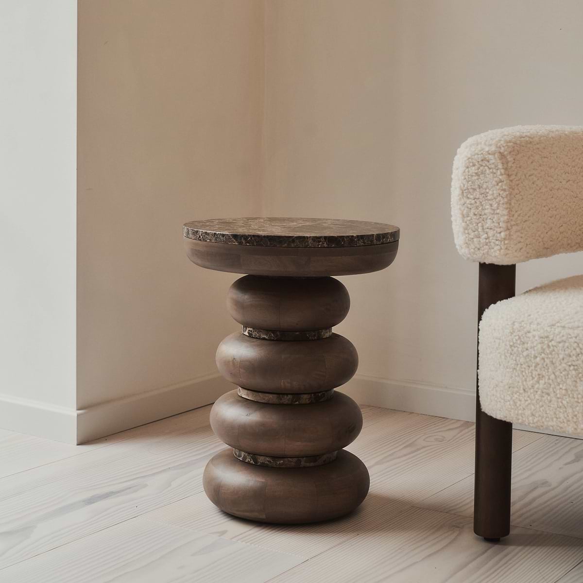Belgravia - Dark Emperador Marble Round Dark Wood Premium Side Table
