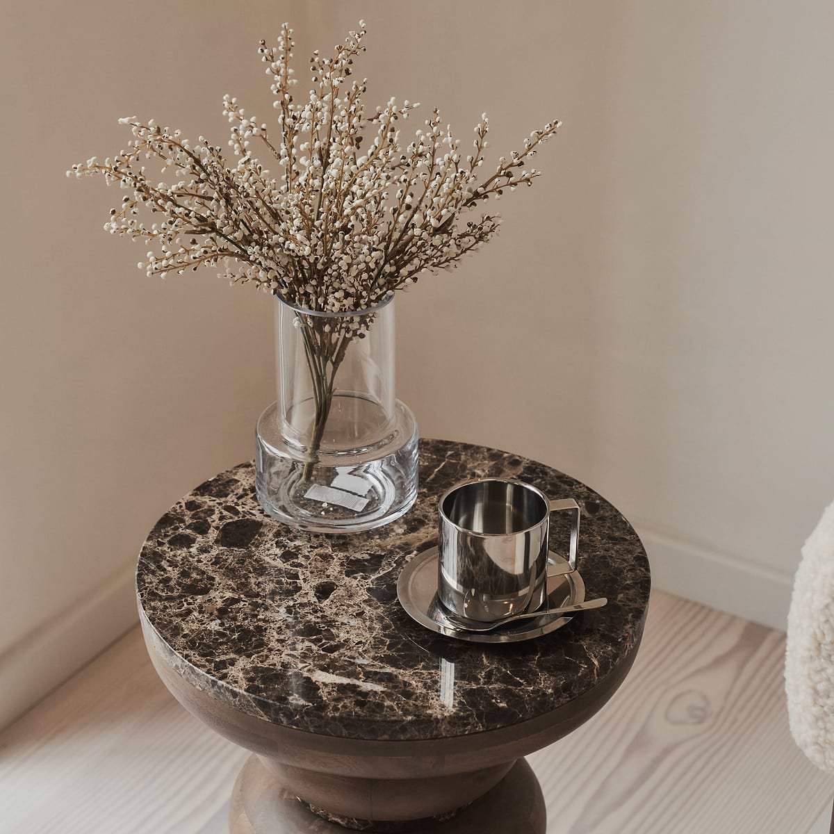 Belgravia - Dark Emperador Marble Round Dark Wood Premium Side Table