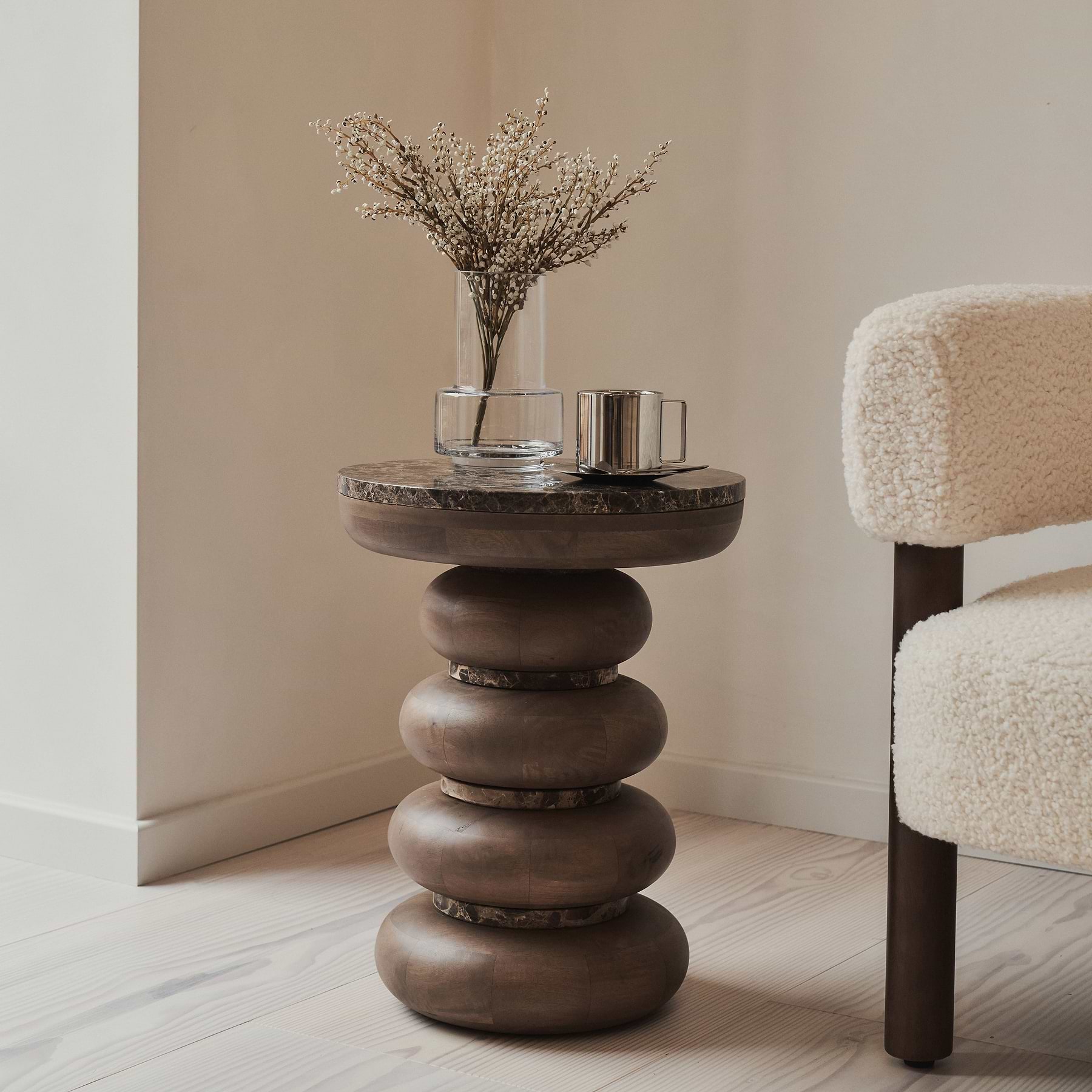 Belgravia - Dark Emperador Marble Round Dark Wood Premium Side Table