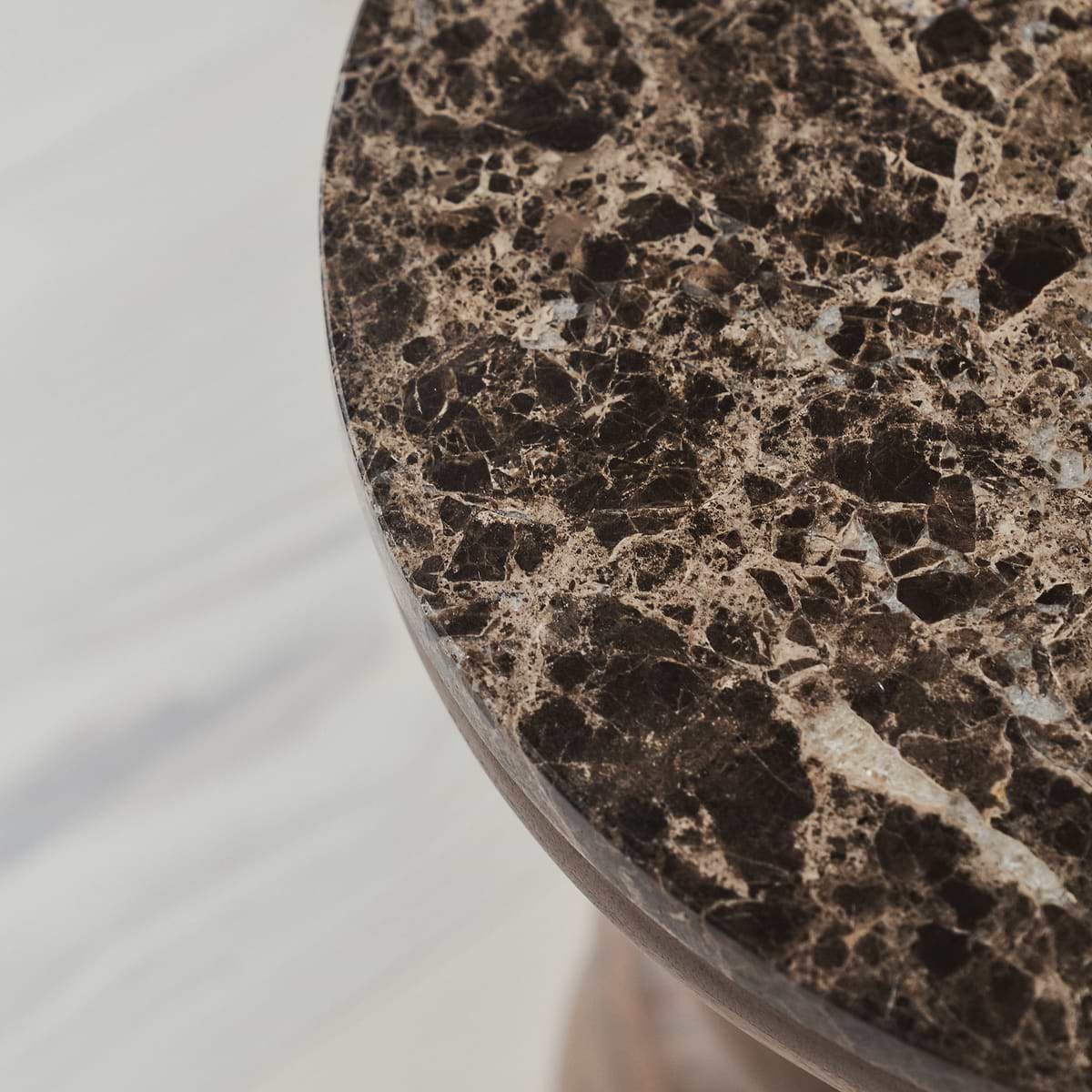 Belgravia - Dark Emperador Marble Round Dark Wood Premium Side Table