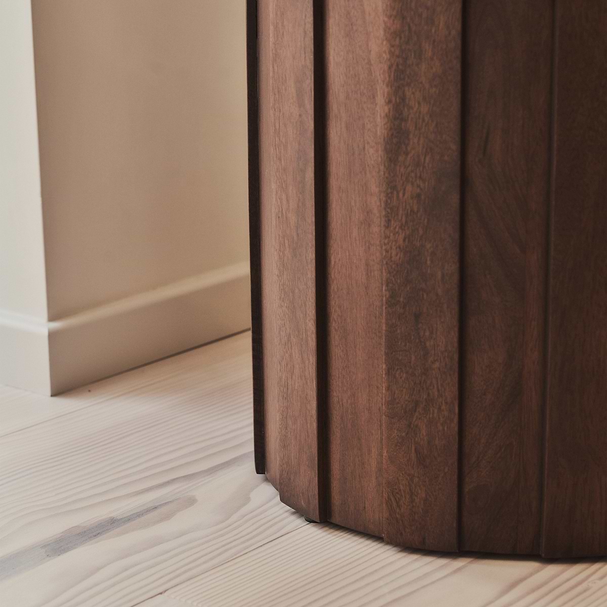 Valor - Beige Travertine Round Dark Wood Premium Side Table