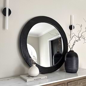 Elowyn - Large Black Elm Wood Round Organic Wall Mirror 100cm x 100cm