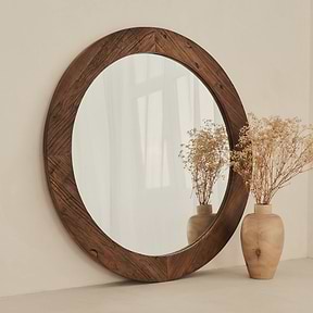 Elowyn - Large Warm Elm Wood Round Organic Wall Mirror 100cm x 100cm