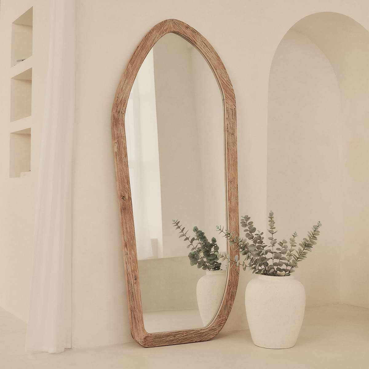 Elowyn - Large Full Length White Washed Elm Wood Organic Mirror 180cm x 80cm