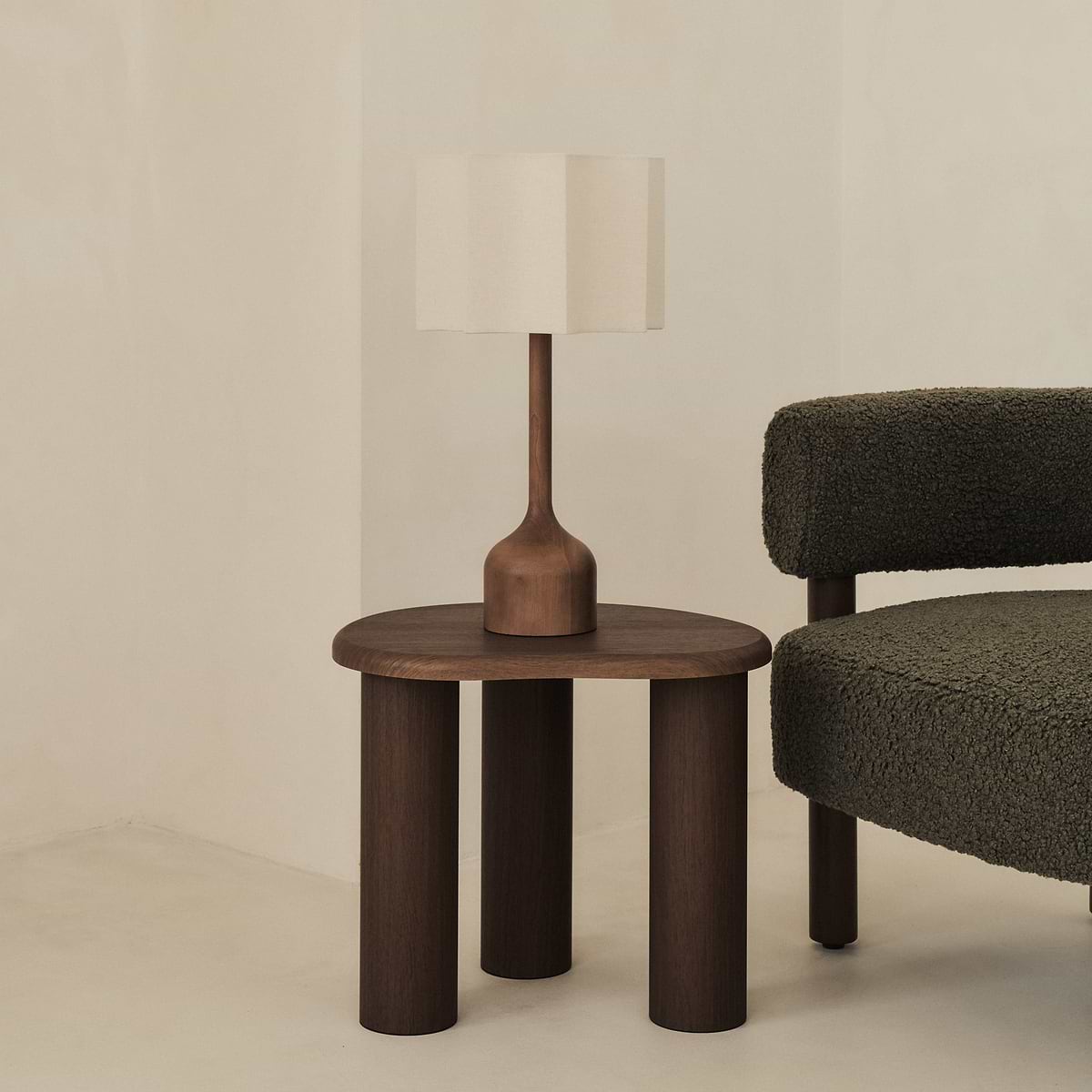 Esme - Dark Wood Inverted Scallop Shade Table Lamp