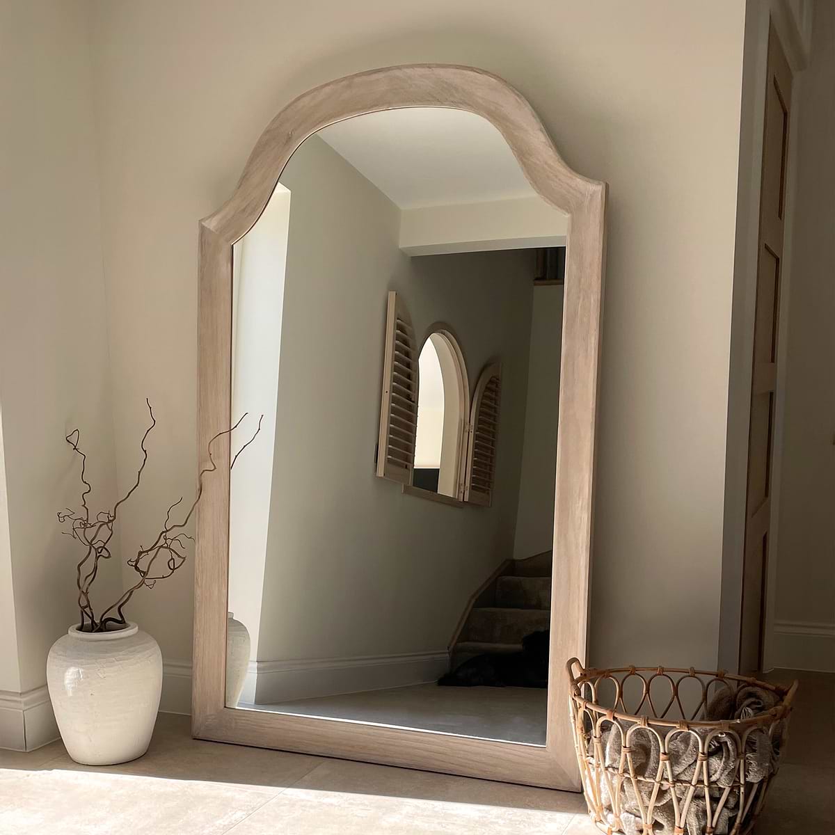 Francisco - Extra Large Arched Full Length White Washed Wood Mirror 190cm x 120cm