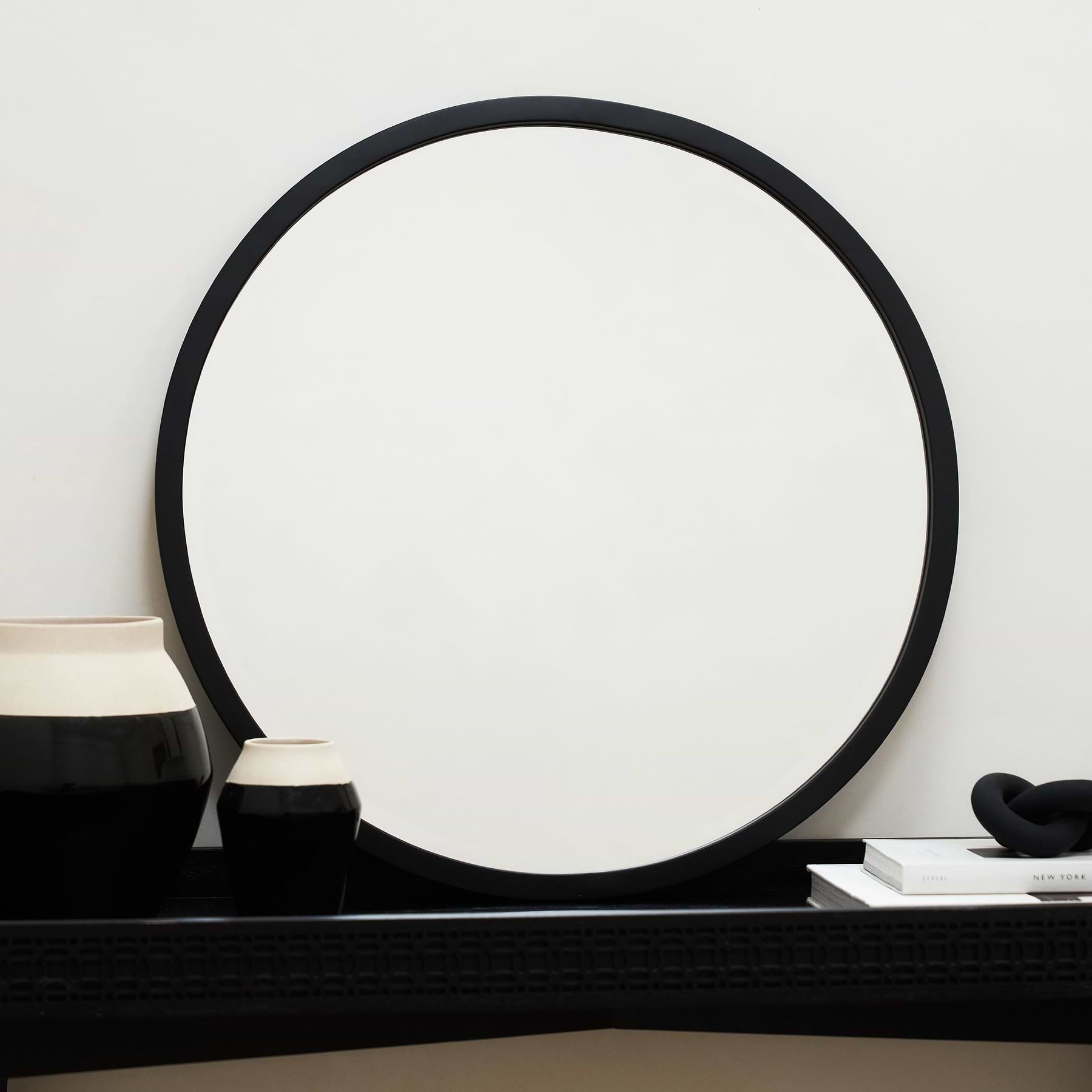 Black Metal Modern Round Wall Mirror 60cm x 60cm Higgins