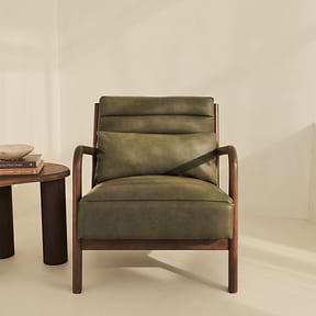 Hudson - Leather Accent Chair Olive & Dark Wood