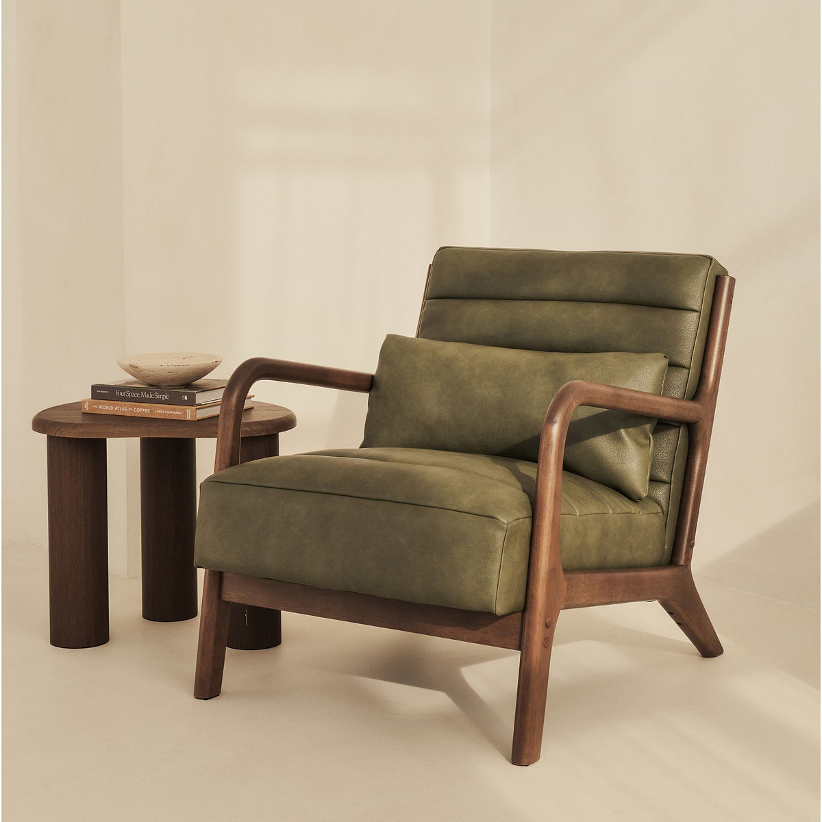 Hudson - Leather Accent Chair Olive & Dark Wood