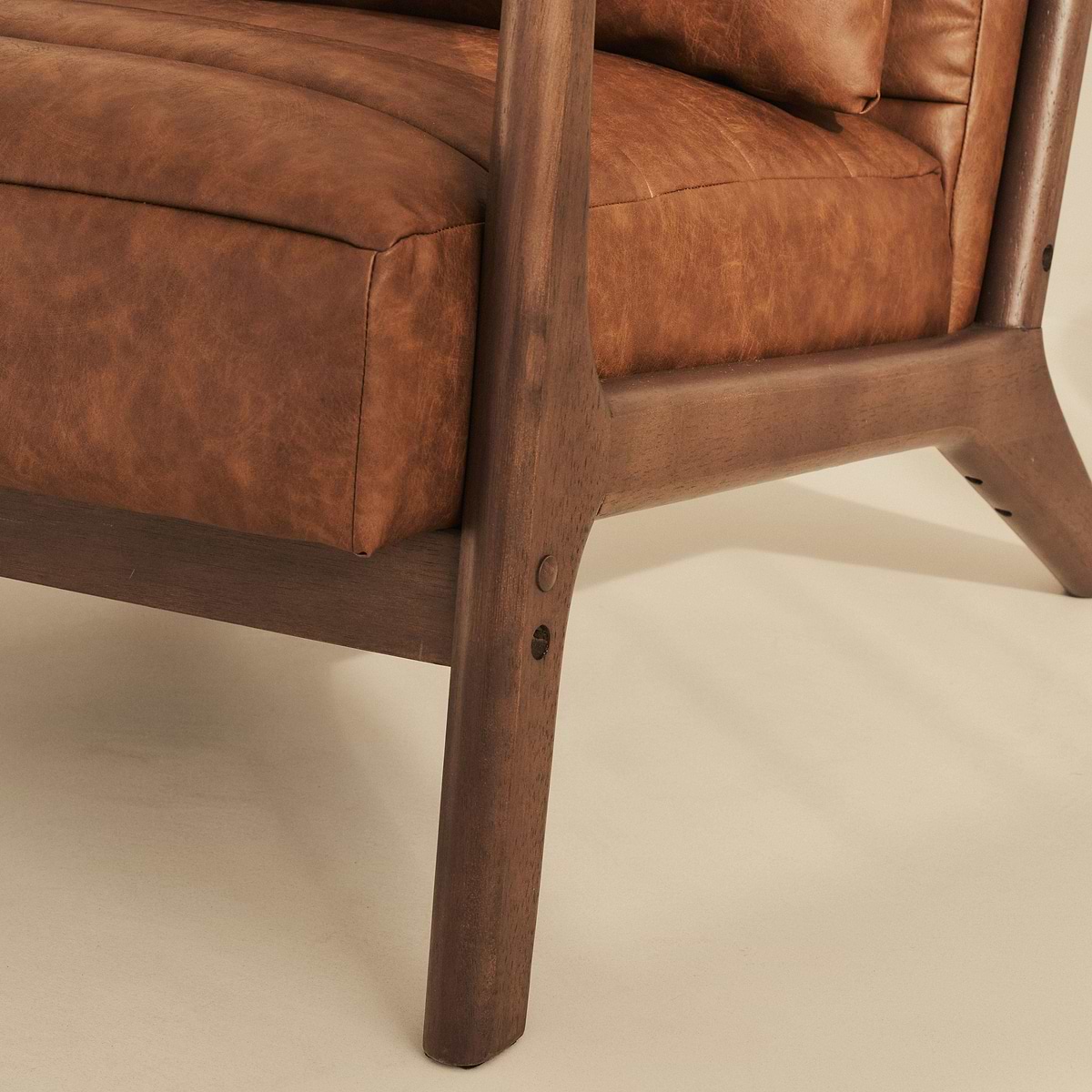 Hudson - Leather Accent Chair Windsor Tan Brown & Dark Wood