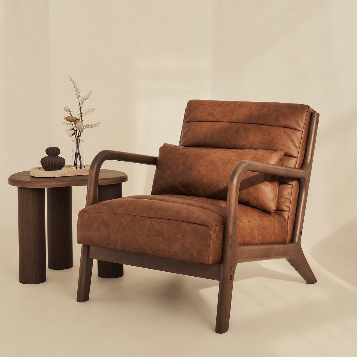 Hudson - Leather Accent Chair Windsor Tan Brown & Dark Wood