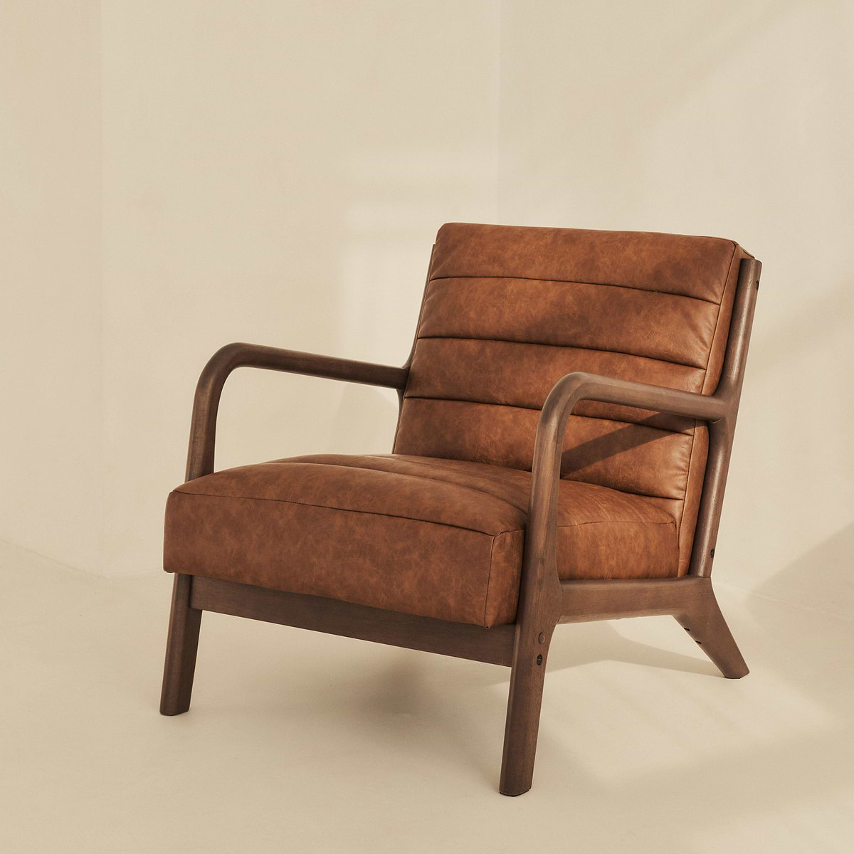 Hudson - Leather Accent Chair Windsor Tan Brown & Dark Wood