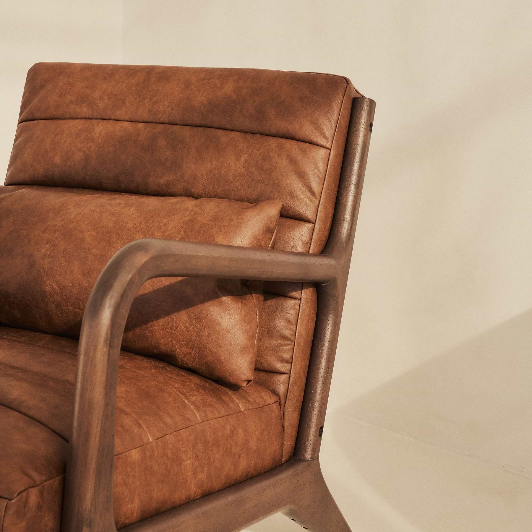 Furniture Leather And Wood Accent Chair Hudson Leather Accent