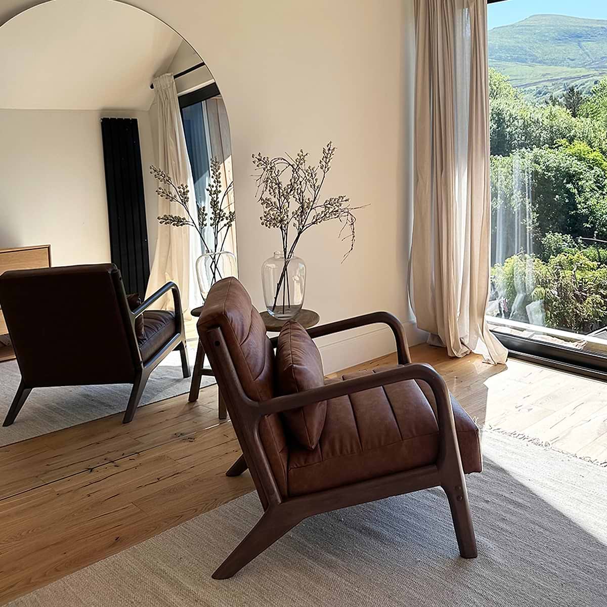 Hudson - Leather Accent Chair Windsor Tan Brown & Dark Wood