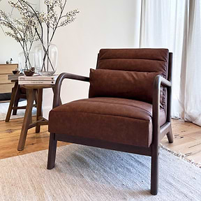 Hudson - Leather Accent Chair Windsor Tan Brown & Dark Wood