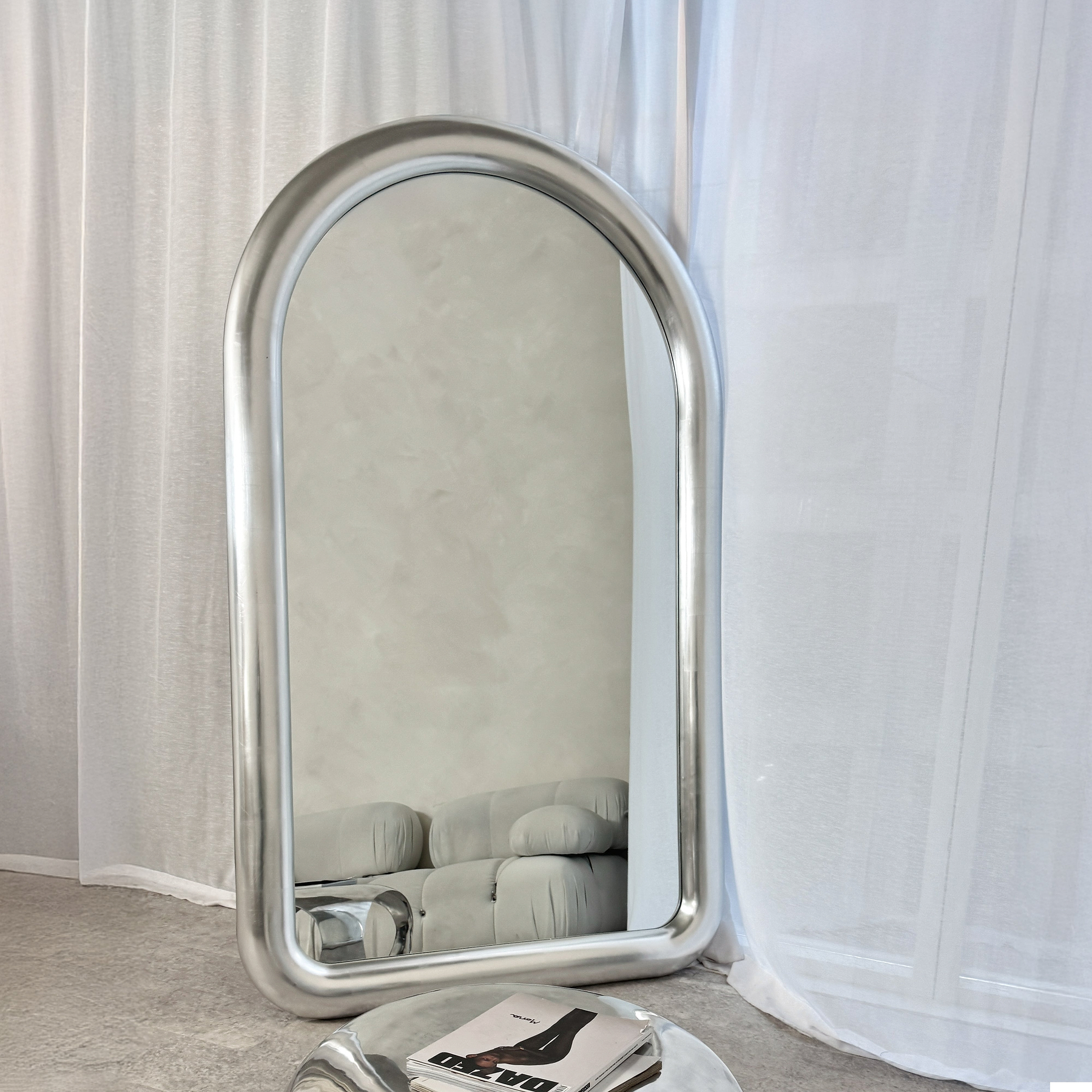 Obsidian - Full Length Arched Brushed Chrome Extra Large Mirror 200cm x 120cm